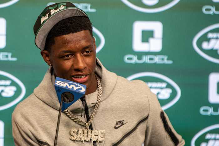 New York Jets introduce all three of their 2022 first-round NFL Draft picks. Ahmad \"Sauce\" Gardner speaks during a press conference at Atlantic Health Jets Training Center in Florham Park, NJ on Friday April 29, 2022. Jets 1st Round Draft Picks 2022